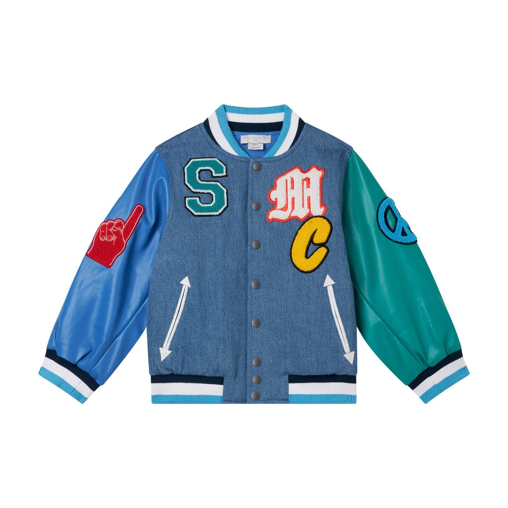 Stella McCartney Kids Denim Varsity Bomber Jacket