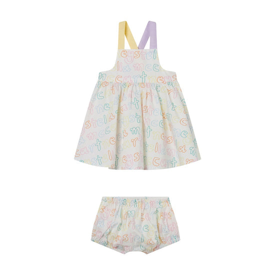 Stella McCartney Kids ScribbleLettering All-Over Print Dress and Bloomers Set