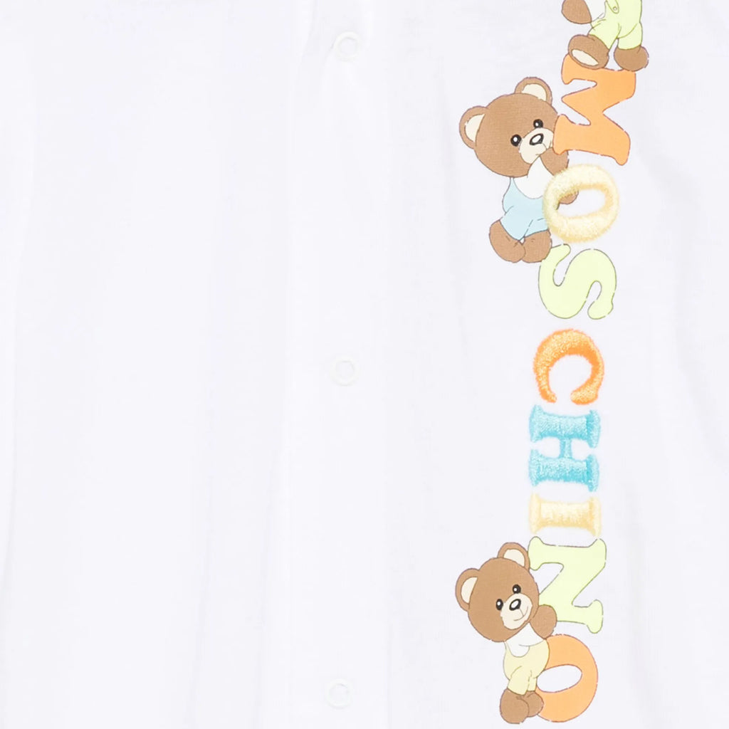 Moschino Kids Teddy Graphic Romper Bib With Hat Set