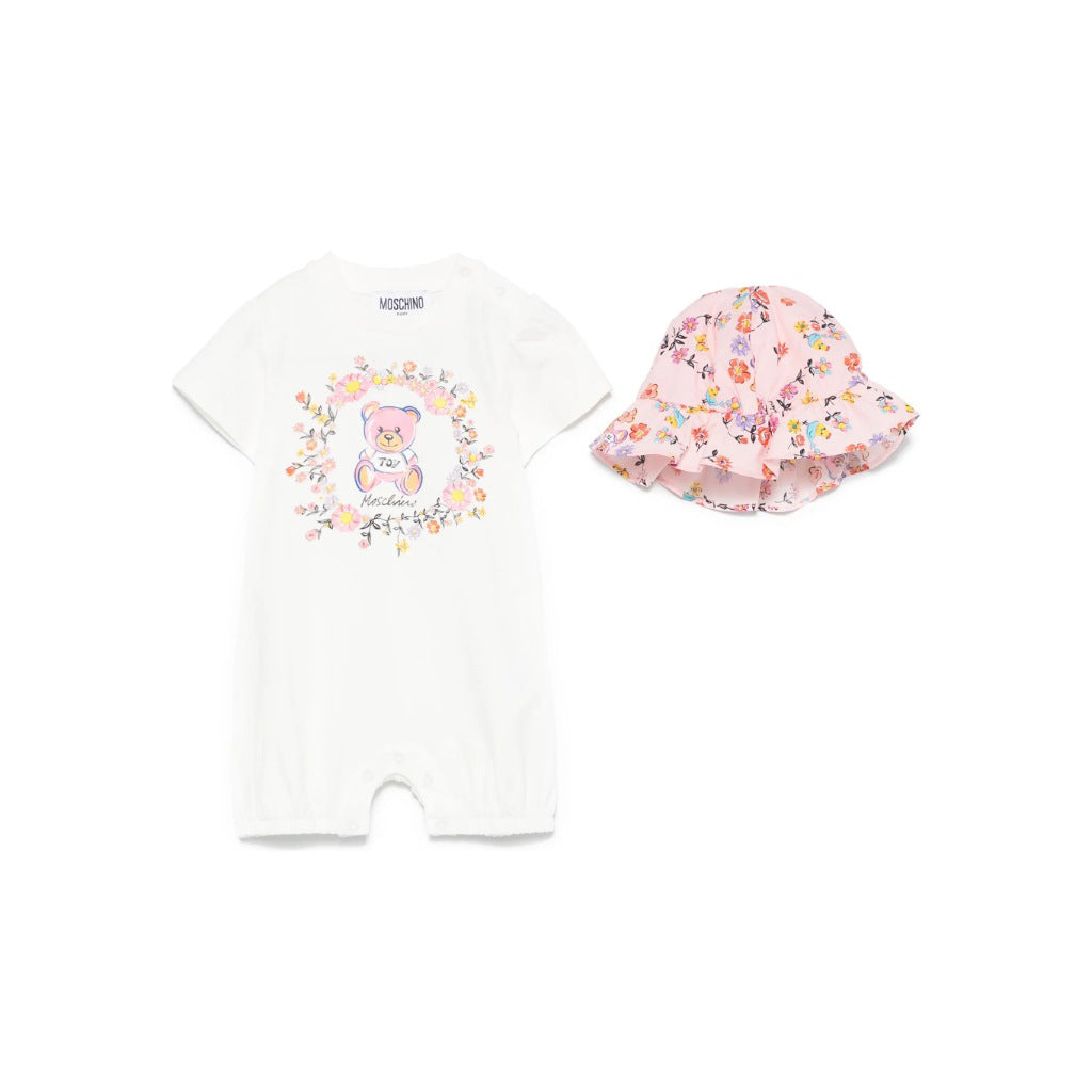 Moschino Kids Teddy Graphic Romper and Hat Gift Set