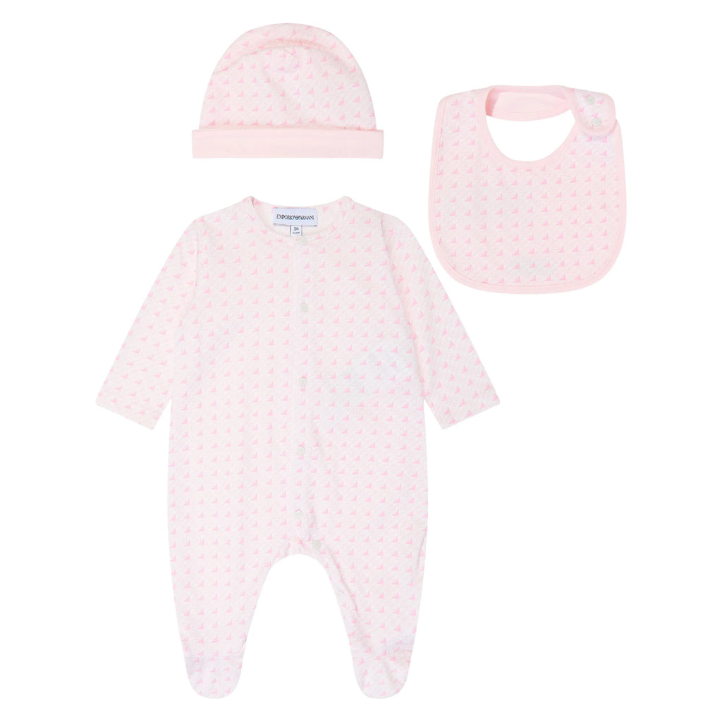 Emporio Armani Junior Eagle Logo Onesie Hat and Bib