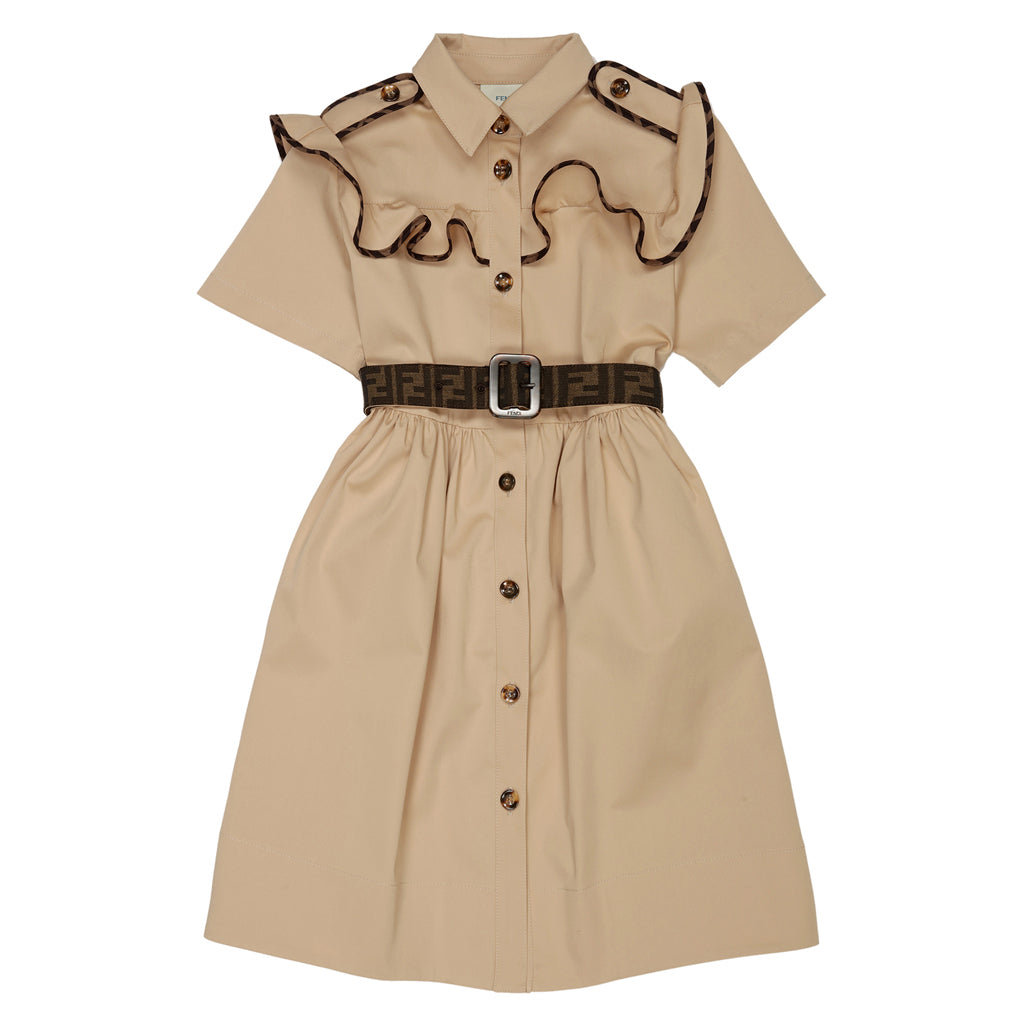Fendi Kids Stretch Gabardine Ruffles Dress
