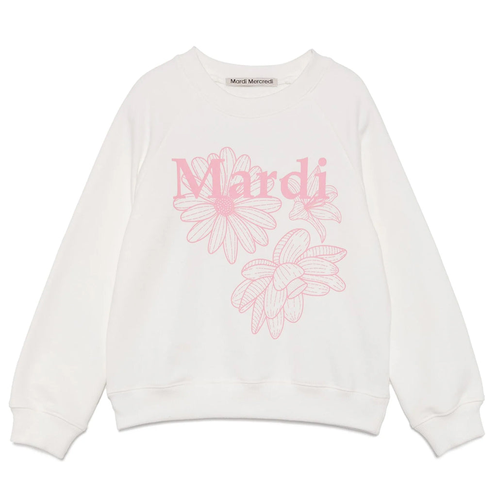 Mardi Mercredi Les Petits Sweat T-shirt Triple Flower - White