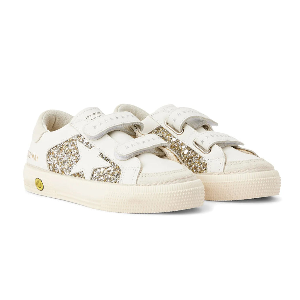 Golden Goose May School Glitter and Leather Upper Suede Toe and Heel