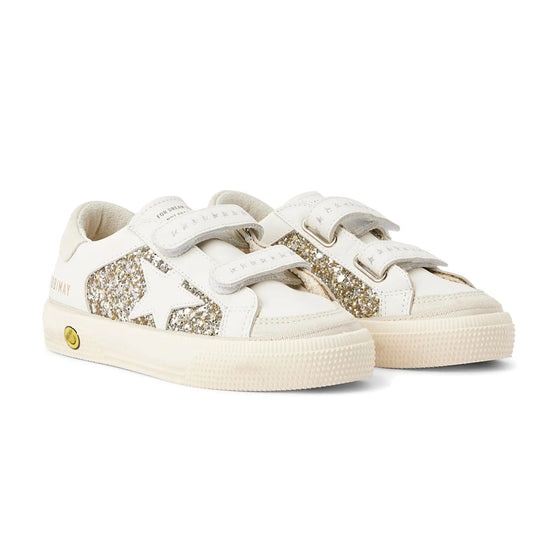 Golden Goose May School Glitter and Leather Upper Suede Toe and Heel