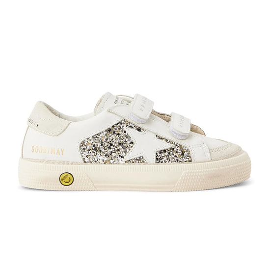 Golden Goose May School Glitter and Leather Upper Suede Toe and Heel