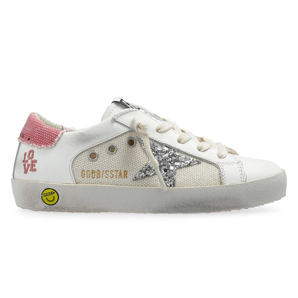 Golden Goose Super-star Double Quarter With List Canvas and Leather Upper Glitter Star Canvas Heel