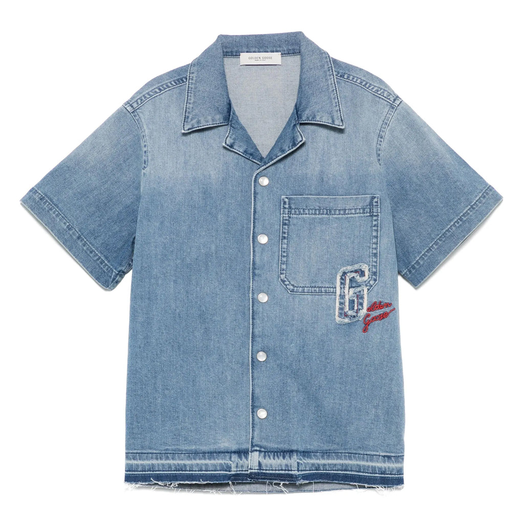 Golden Goose Journey Unisex Boxy Shirt Lightweight Cotton Denim With Patch and Embroidery