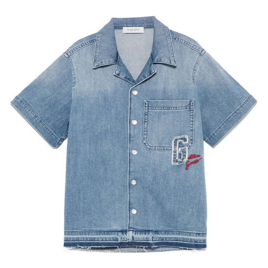 Golden Goose Journey Unisex Boxy Shirt Lightweight Cotton Denim With Patch and Embroidery