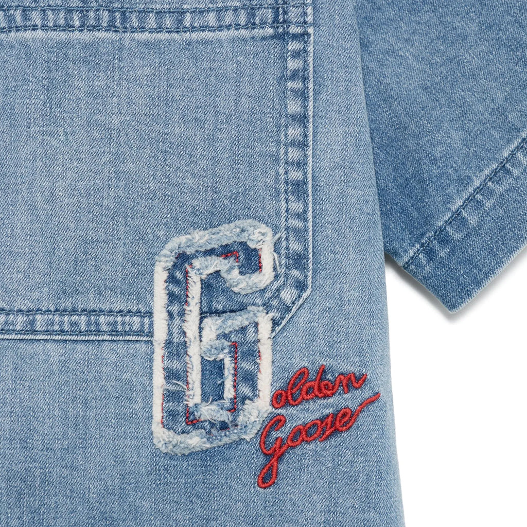 Golden Goose Journey Unisex Boxy Shirt Lightweight Cotton Denim With Patch and Embroidery