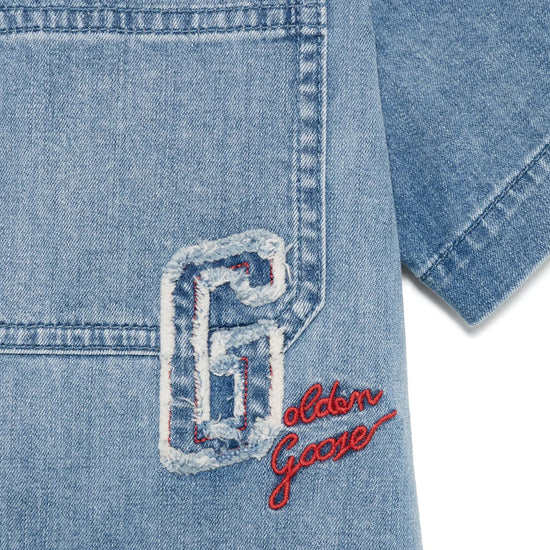 Golden Goose Journey Unisex Boxy Shirt Lightweight Cotton Denim With Patch and Embroidery