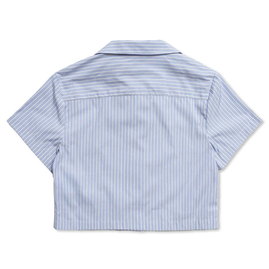 Golden Goose Journey Girl’s Crop Shirt Stripes Cotton Shirting With Embroidery on Pocket