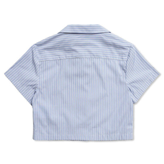 Golden Goose Journey Girl’s Crop Shirt Stripes Cotton Shirting With Embroidery on Pocket