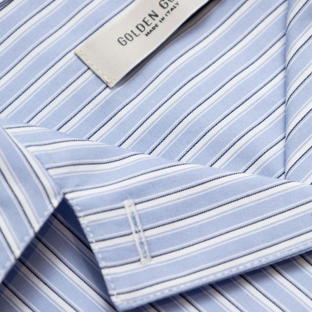 Golden Goose Journey Girl’s Crop Shirt Stripes Cotton Shirting With Embroidery on Pocket