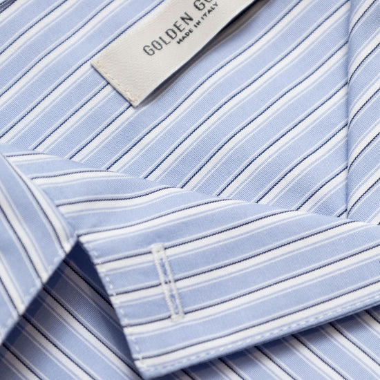 Golden Goose Journey Girl’s Crop Shirt Stripes Cotton Shirting With Embroidery on Pocket