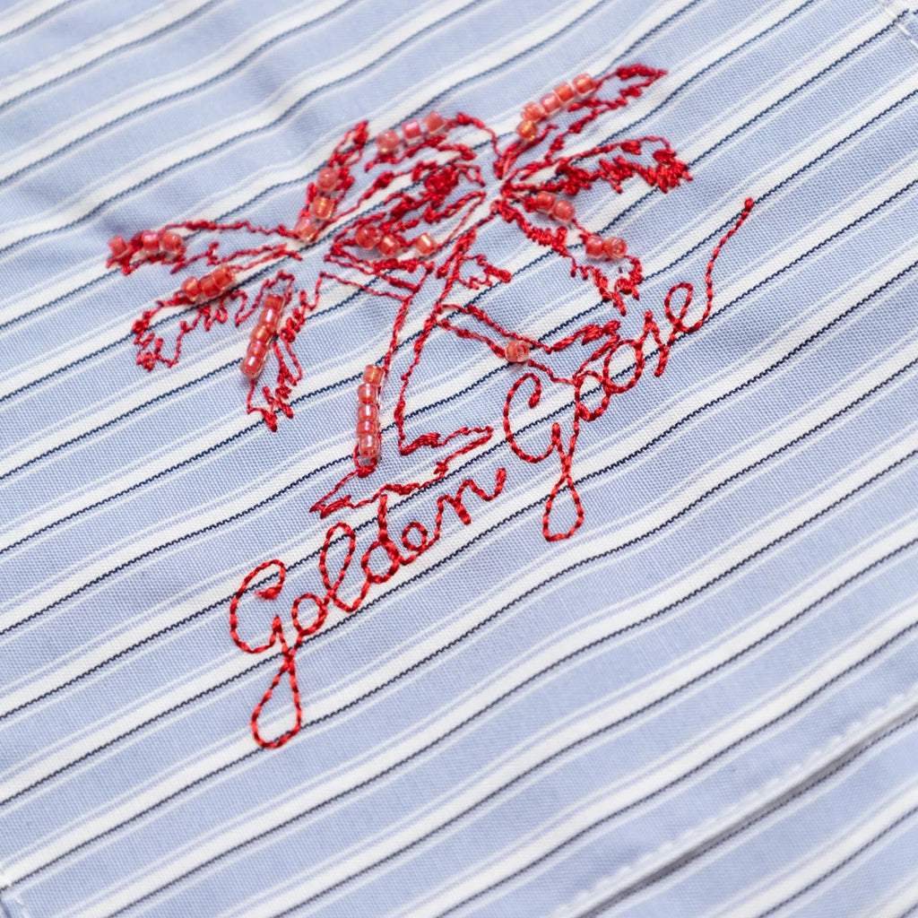 Golden Goose Journey Girl’s Crop Shirt Stripes Cotton Shirting With Embroidery on Pocket