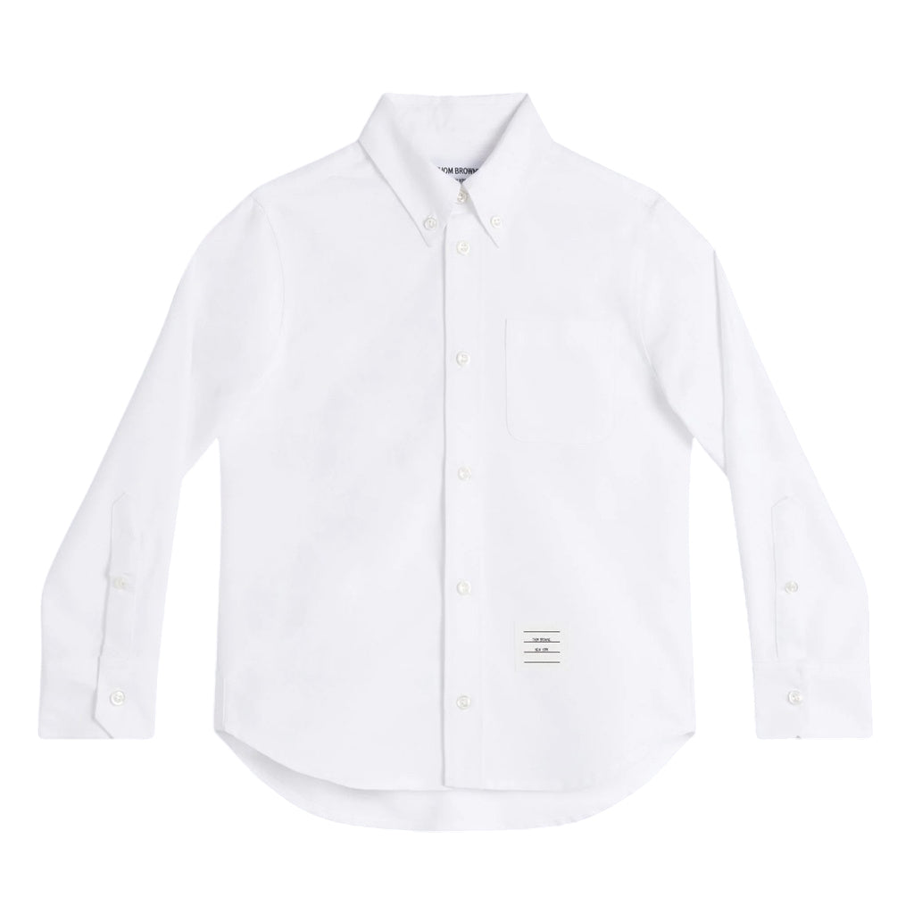 Thom Browne Kids Classic Button Down Point Collar Shirt in Solid Poplin