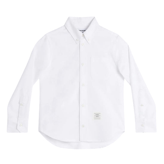 Thom Browne Kids Classic Button Down Point Collar Shirt in Solid Poplin