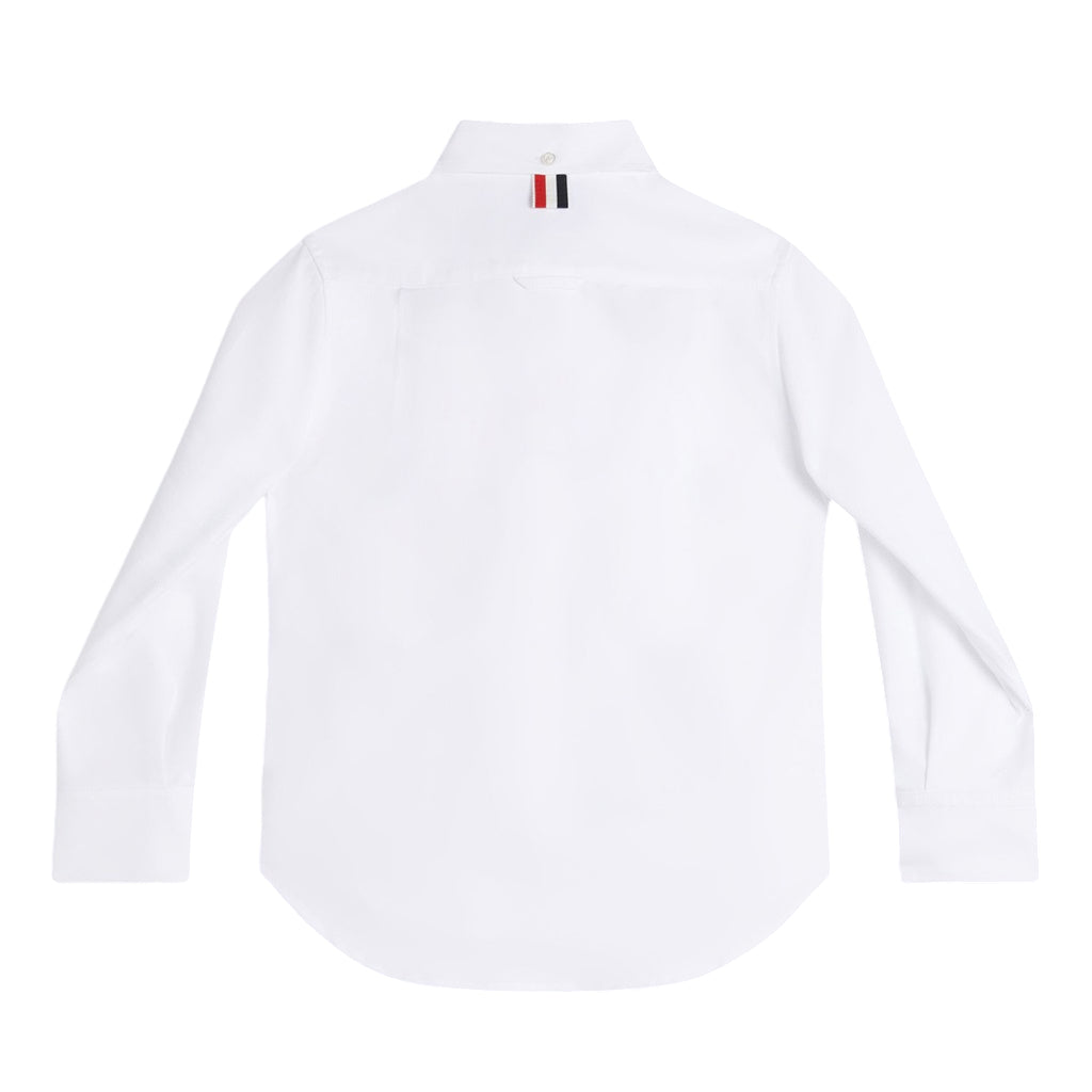 Thom Browne Kids Classic Button Down Point Collar Shirt in Solid Poplin