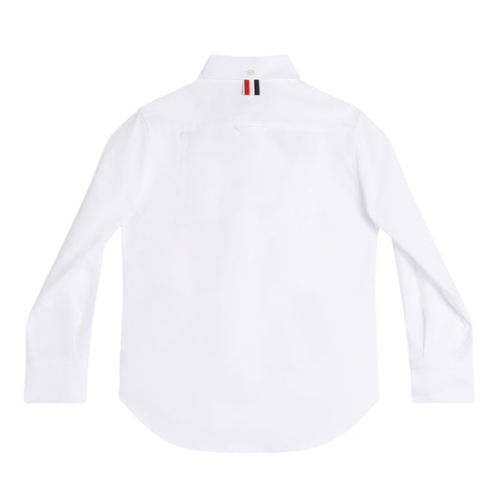 Thom Browne Kids Classic Button Down Point Collar Shirt in Solid Poplin