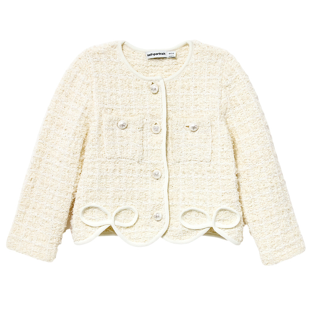 Self Portrait Kids Textured Bow Detail Cardigan