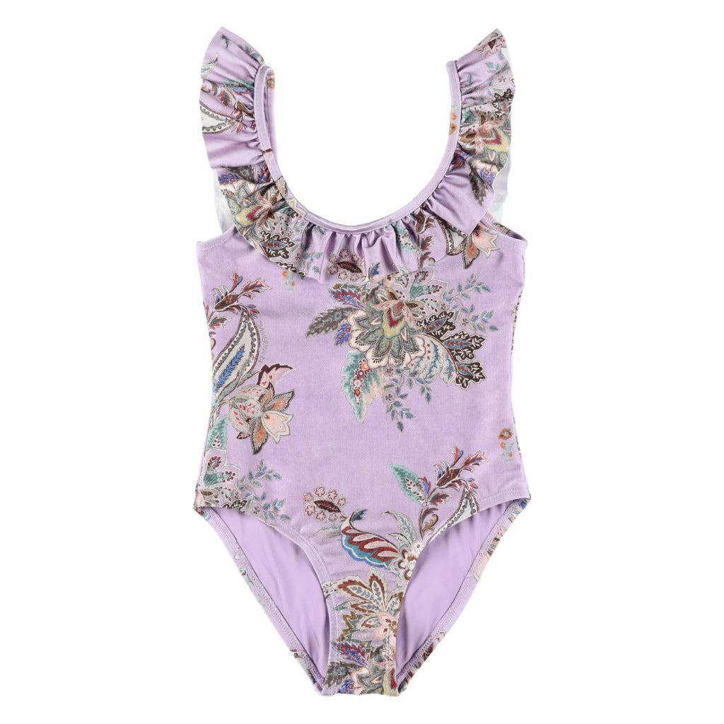 Zimmermann Kids Purple Paisley Rhiannon Kids Trim Frill Swimsuit