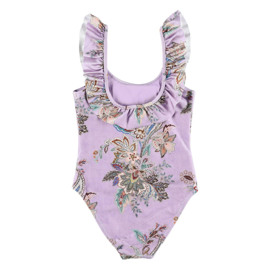Zimmermann Kids Purple Paisley Rhiannon Kids Trim Frill Swimsuit