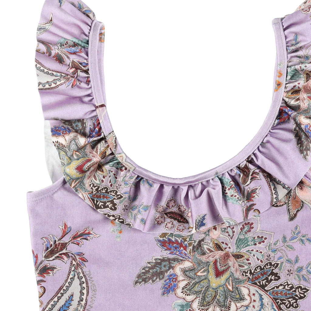 Zimmermann Kids Purple Paisley Rhiannon Kids Trim Frill Swimsuit