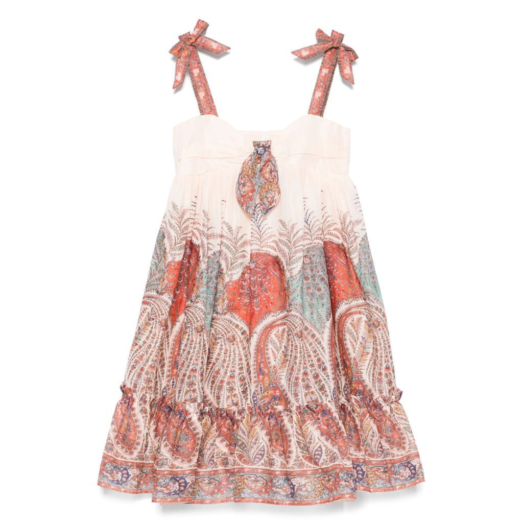 Zimmermann Kids Cream Paisley Rhiannon Kids Tie Front Dress