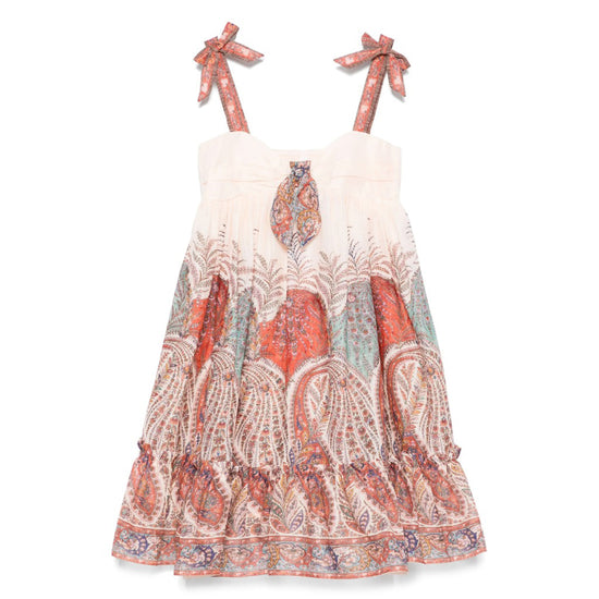 Zimmermann Kids Cream Paisley Rhiannon Kids Tie Front Dress