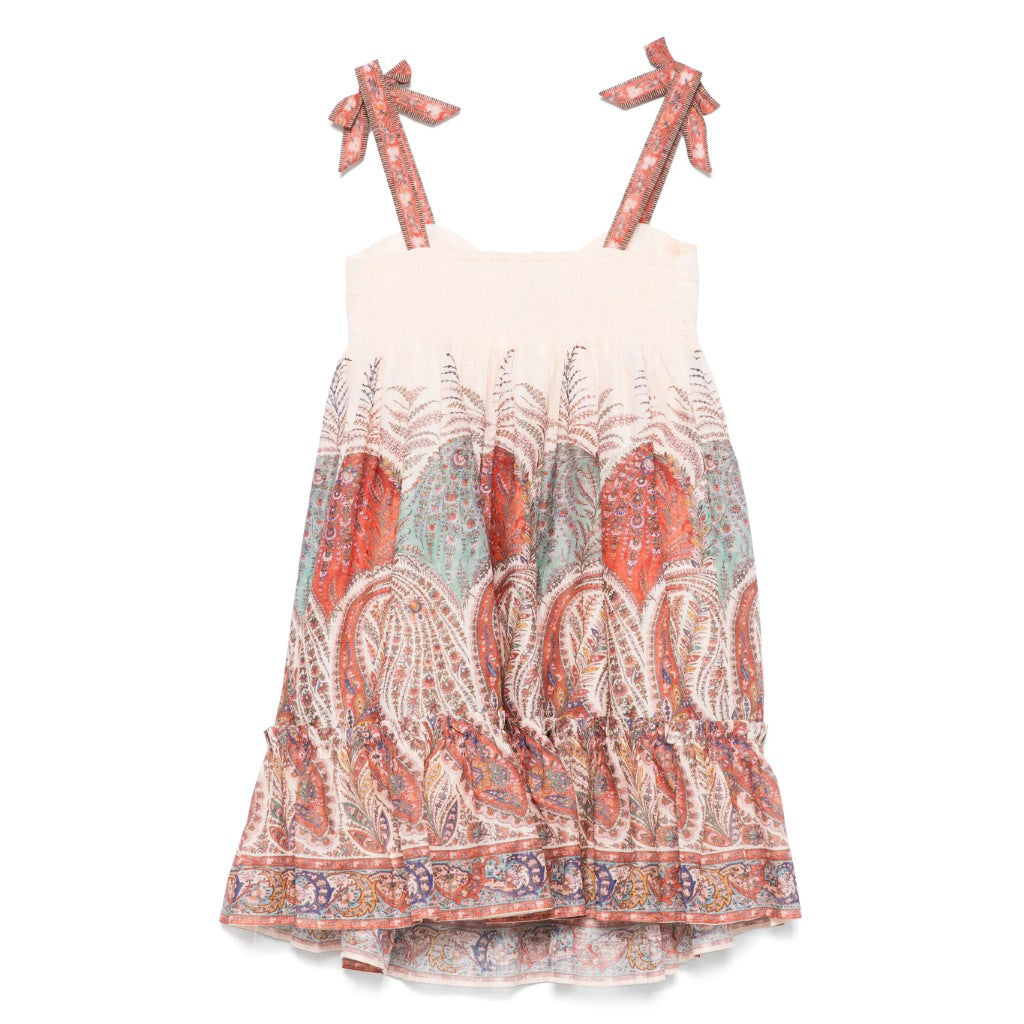 Zimmermann Kids Cream Paisley Rhiannon Kids Tie Front Dress
