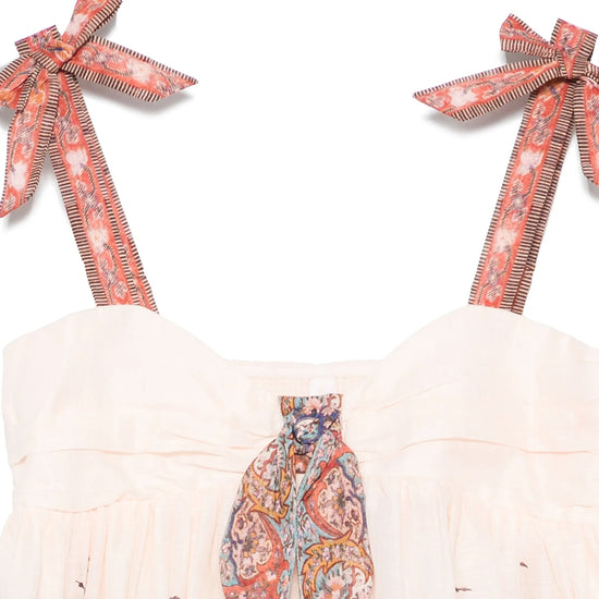 Zimmermann Kids Cream Paisley Rhiannon Kids Tie Front Dress