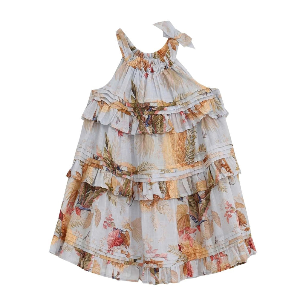Zimmermann Kids Aqua Palm Floral Rhiannon Kids Swing Dress