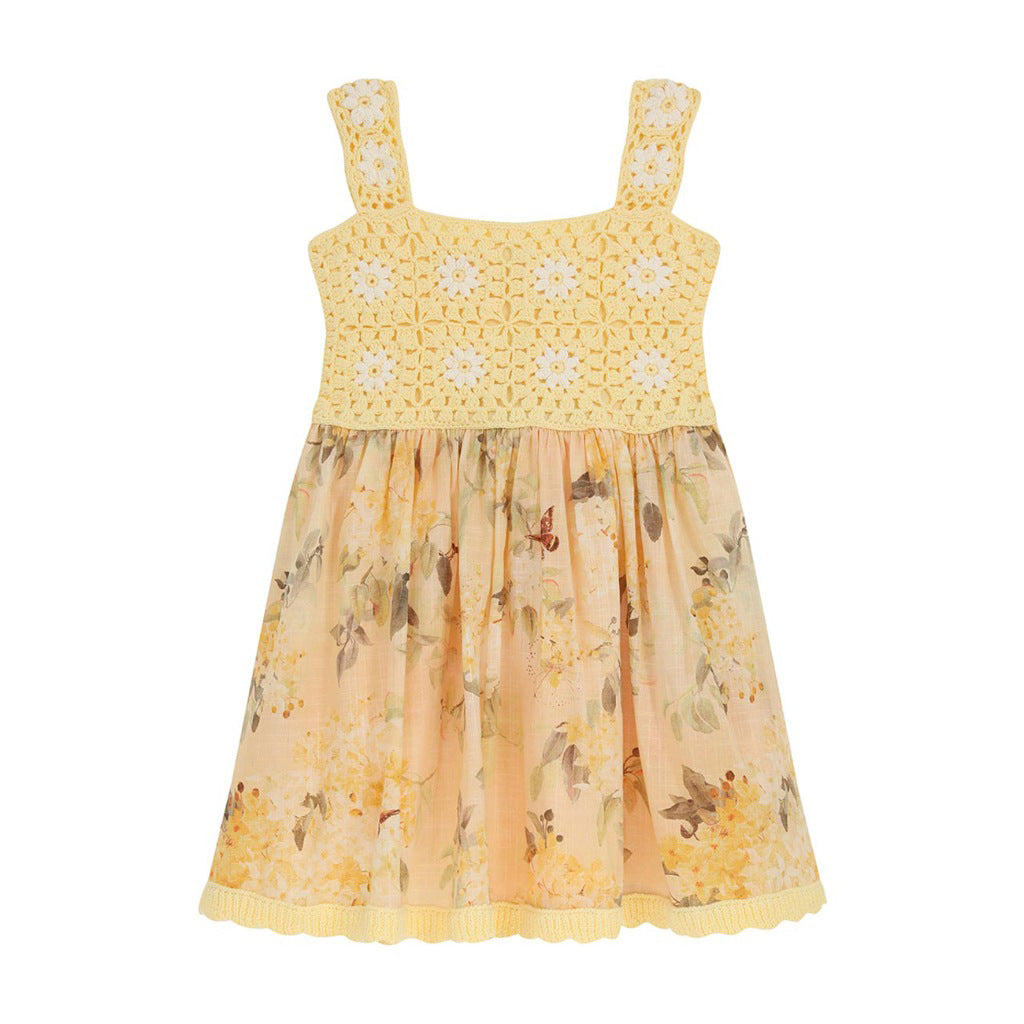 Zimmermann Kids Lemon-Ivory Cascadian Kids Crochet Dress