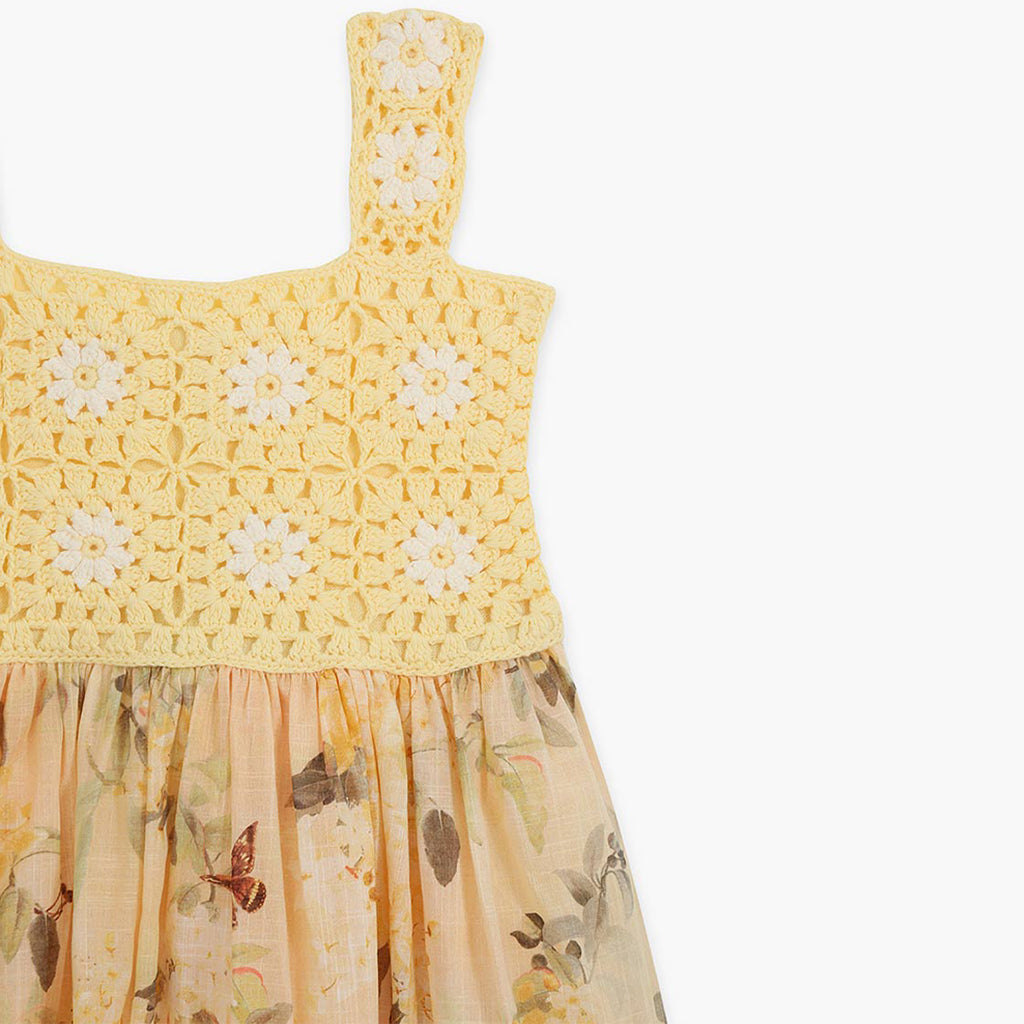 Zimmermann Kids Lemon-Ivory Cascadian Kids Crochet Dress
