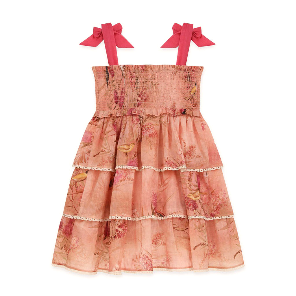 Zimmermann Kids Pink Botanical Floral Cascadian Kids Tiered Dress