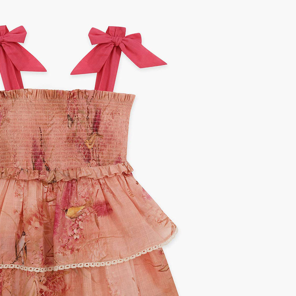 Zimmermann Kids Pink Botanical Floral Cascadian Kids Tiered Dress