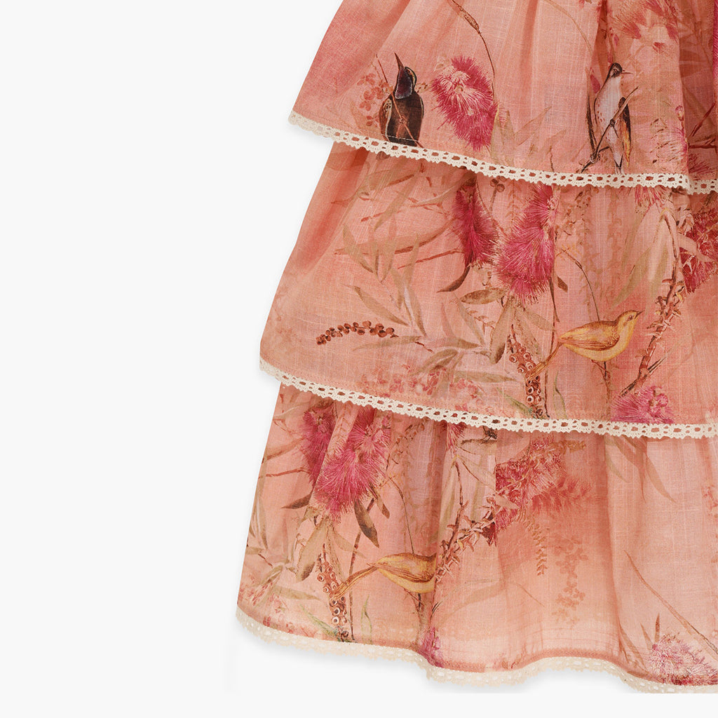 Zimmermann Kids Pink Botanical Floral Cascadian Kids Tiered Dress