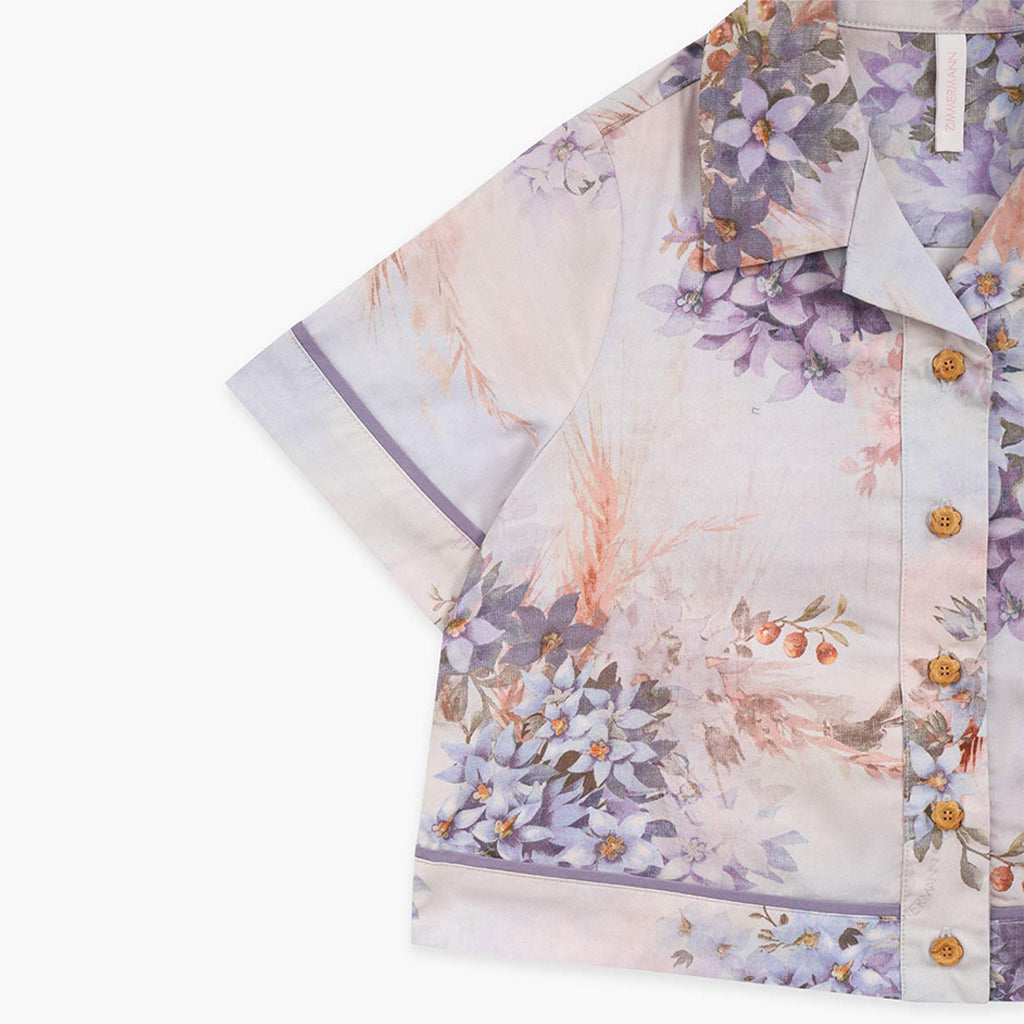Zimmermann Kids Blue Botanical Floral Cascadian Kids Poplin Shirt