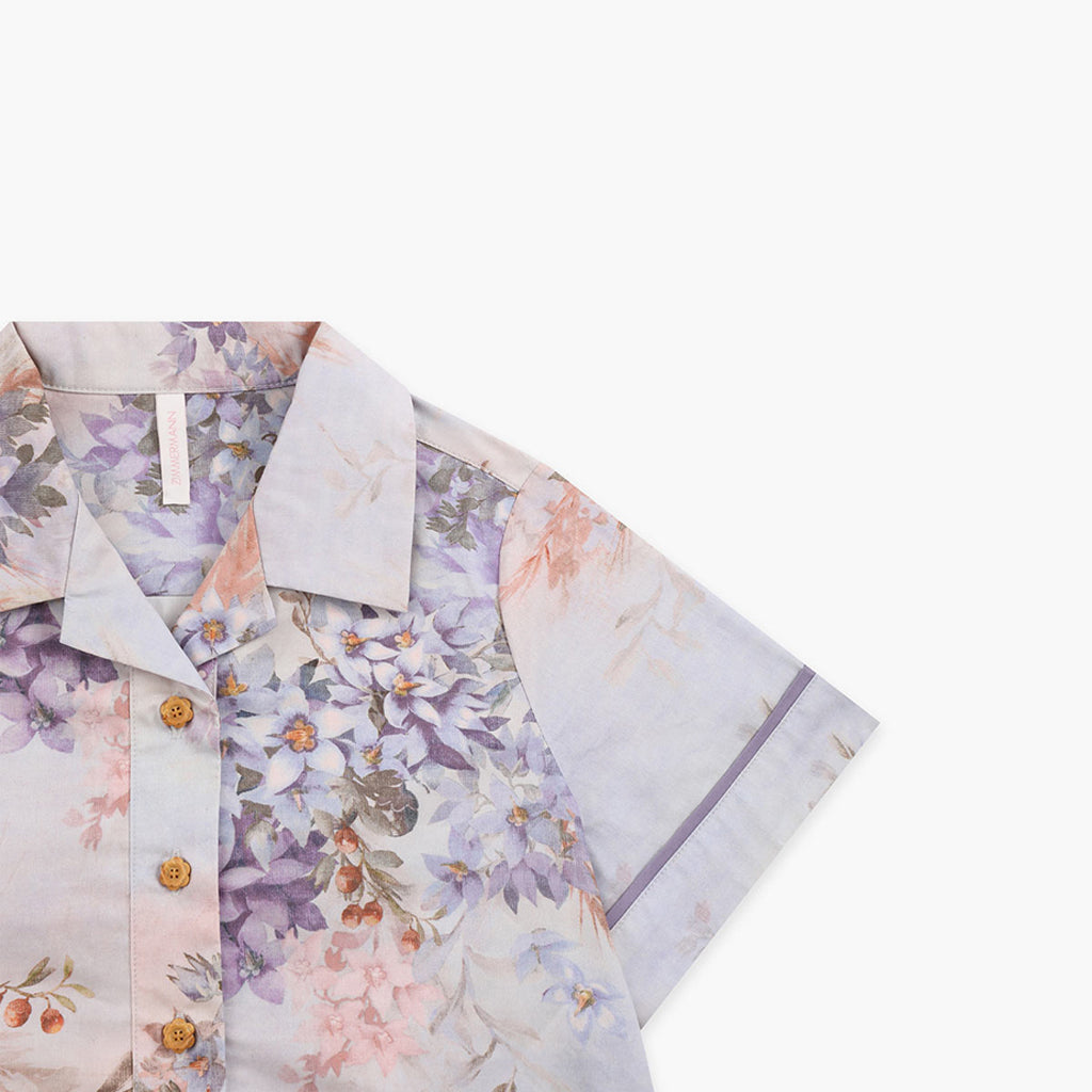Zimmermann Kids Blue Botanical Floral Cascadian Kids Poplin Shirt