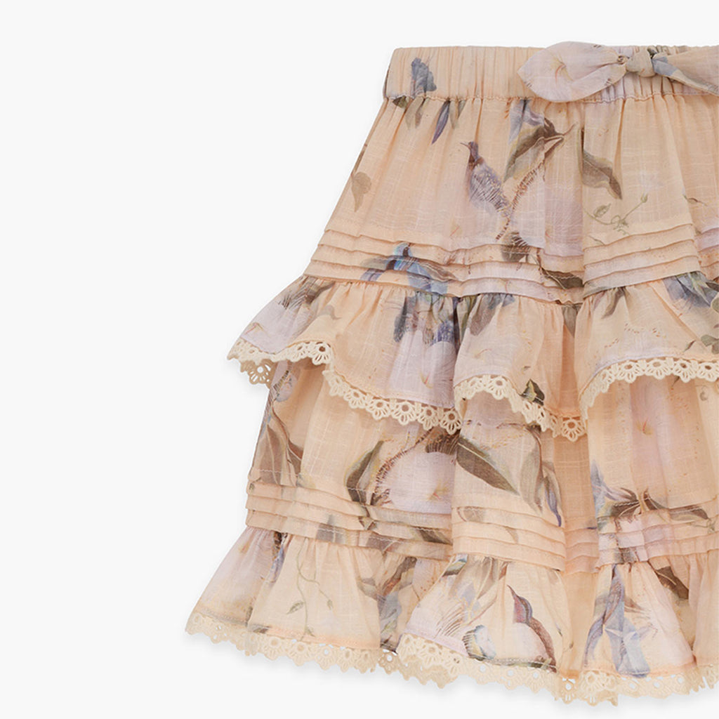Zimmermann Kids Cream Botanical Floral Cascadian Kids Frill Skirt