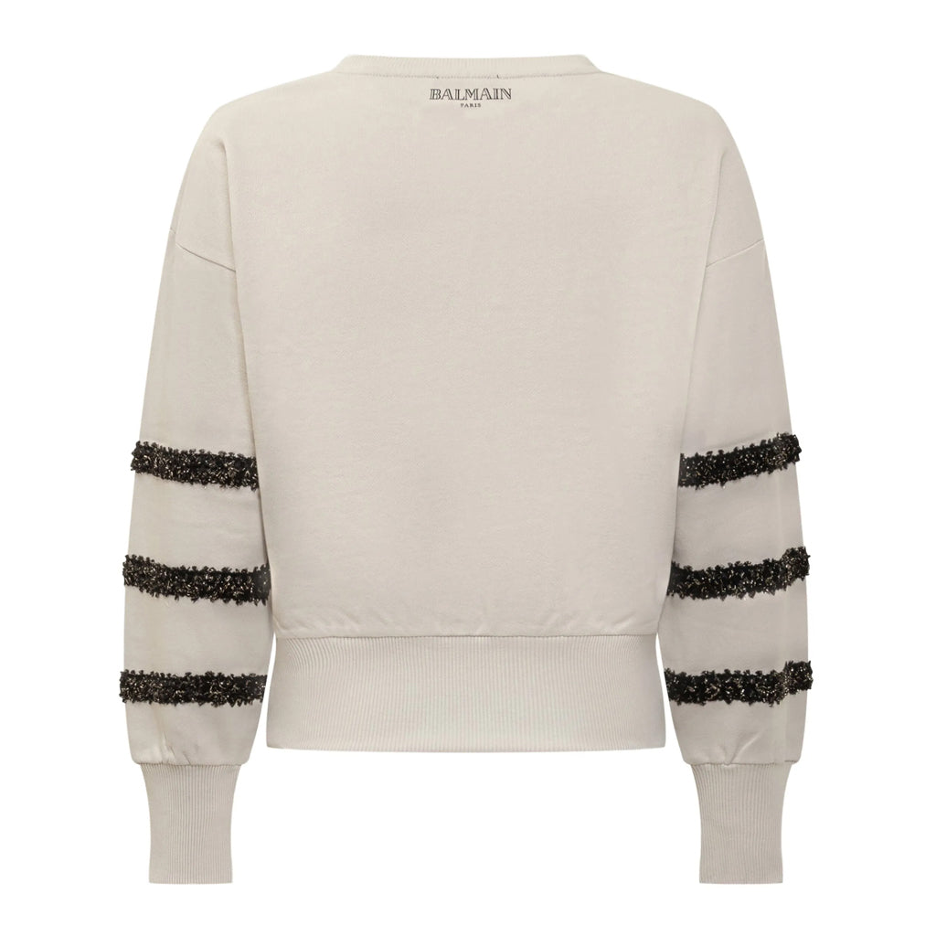 BALMAIN テープロゴ 変形 クロップド スウェット 14A ホワイト BALMAIN テープロゴ 変形 クロップド スウェット 14A ホワイト