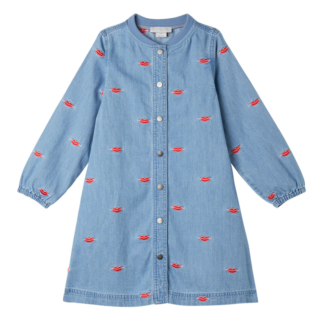 Stella McCartney Kids Denim Embroidered Lips Dress