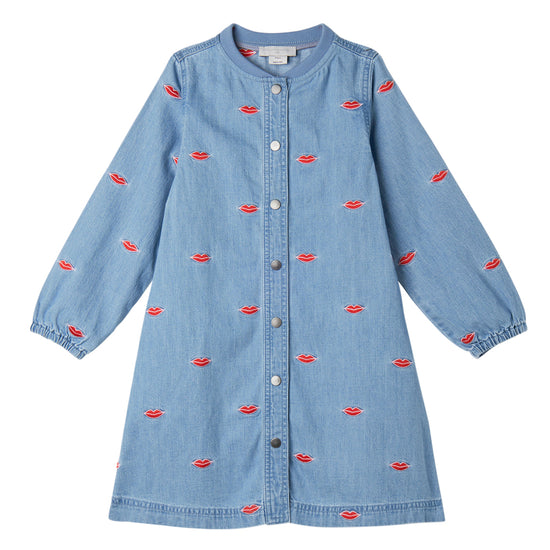 Stella McCartney Kids Denim Embroidered Lips Dress