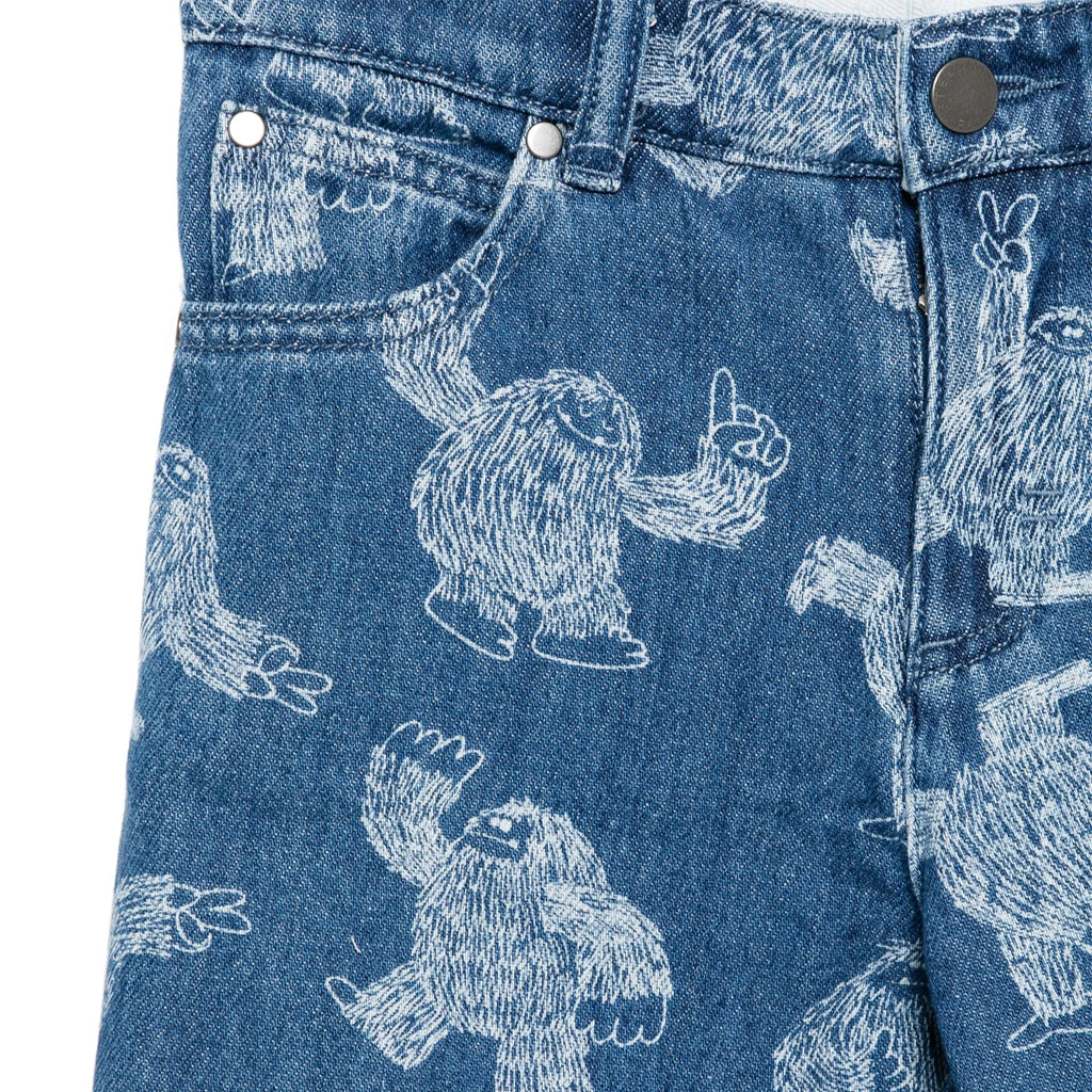 Stella McCartney Kids Hairy Yeti All-Over Print Denim Trousers