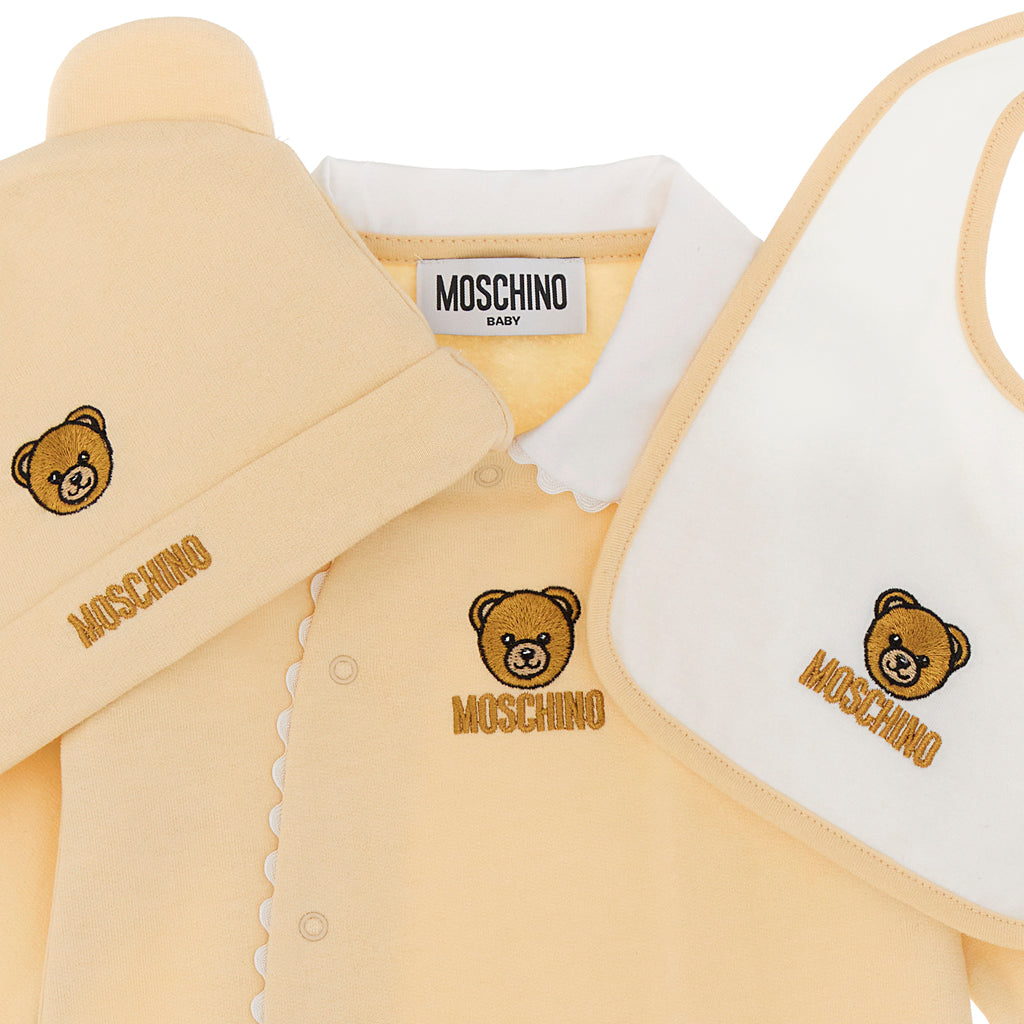 Moschino Kids Babygrow Bib and Hat Set