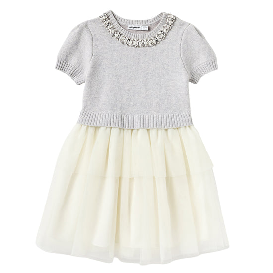 Self Portrait Kids Grey Knit Tulle Dress