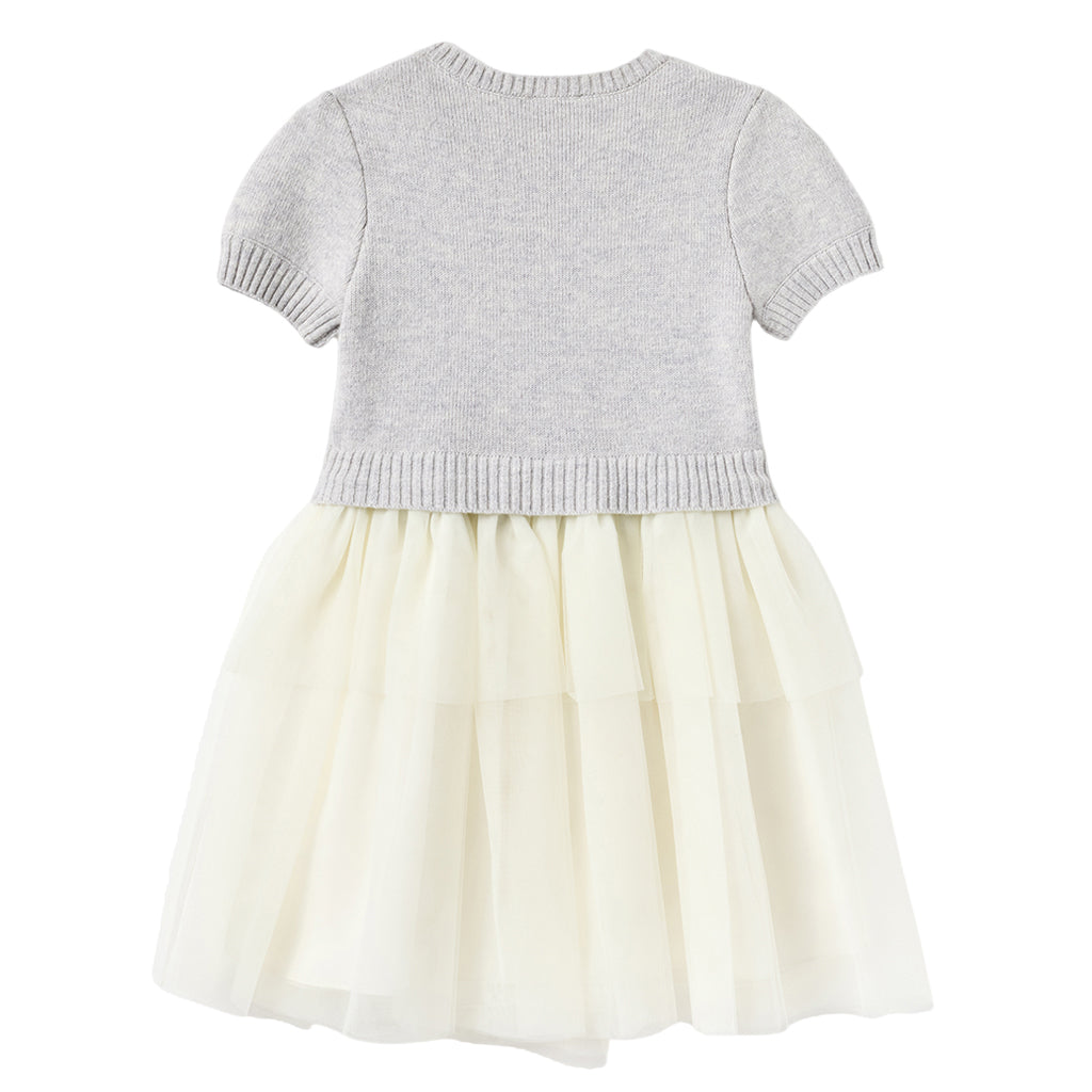 Self Portrait Kids Grey Knit Tulle Dress