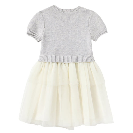 Self Portrait Kids Grey Knit Tulle Dress