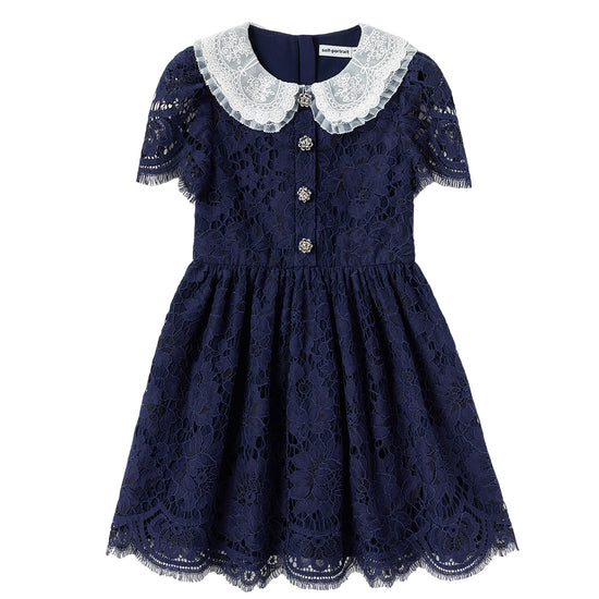Self Portrait Kids Navy Floral Lace Dress